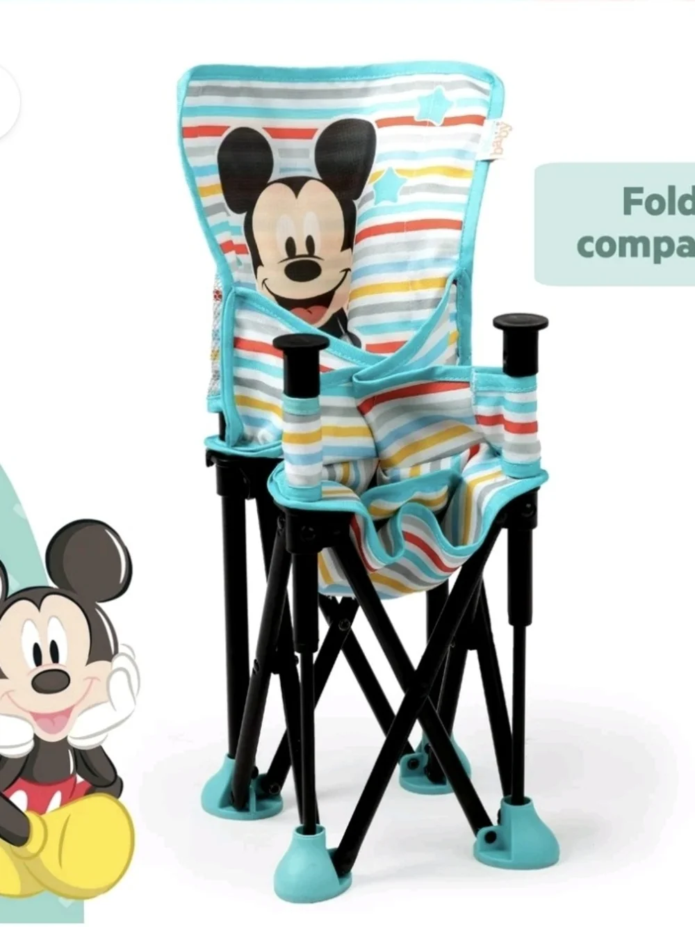 Disney Mickey Mouse Foldable Kids Booster Seat in Aqua Stripe